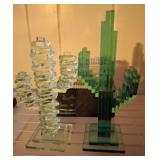 Glass Cactus Sculptures and Engraved Plates