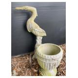 Concrete Crane Sculpture 30 in and Planter Set