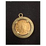 Gold Coin Pendant with Circular Mount