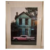 Framed Artwork with Pink Car and House