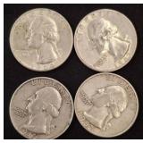 Four Silver U.S. Washington Quarter Coins