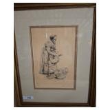 Framed Print of Woman with Basket, 19ï¿½24