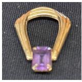 Gold-Tone Pendant with Purple Gemstone