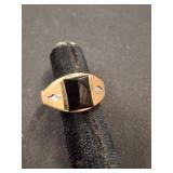 10K Gold Ring with Black Stone and Accents