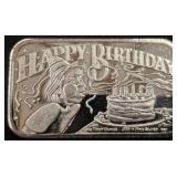 One Troy Ounce .999 Fine Silver Birthday Bar