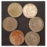 Six U.S. Mercury Dimes