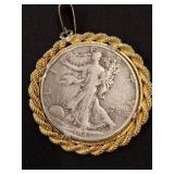 1945 Walking Liberty Pendant with Gold-Tone Frame