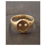 Gold-Tone Smiley Face Ring with Stone Accents
