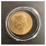 1945 Mexican Gold 2.5 Peso Coin in Protective Case