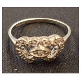 10K White Gold Ring with Heart Design
