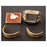 10K Gold Ring, Pin, and Clips Set