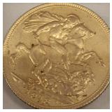 1913 Gold Sovereign Coin in Holder