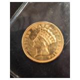 1856 Gold $3 Coin Replica in Protective Case