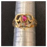 Gold-Tone Ring with Pink Simulated Stone