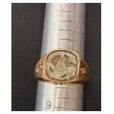 10K Gold Masonic Ring with Engraved Design