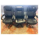 Three Black Faux Leather Office Chairs