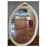 Ornate Oval Wall Mirror, White Finish, 25x40in w3