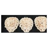 Three Carved Floral Celluloid Brooches