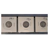 1916-1920 mercury Dime Coin Set in Holders