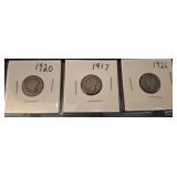 1917, 1920, 1926 Mercury Dime Coins