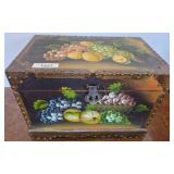 Painted Wood Chest with Fruit Motif, 17x11x12