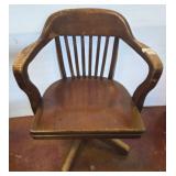 Oak Swivel Office Chair with Slat Backrest