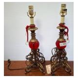 21-Inch Metal Table Lamps with Red Accents