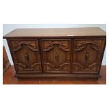 Wooden Credenza with Ornate Cabinet Doors