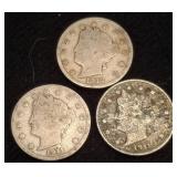 Three Liberty Head ï¿½Vï¿½ Nickels, 1912 and 1911