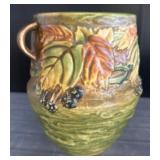 Green Pottery Vase With Embossed Leaf Design