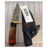 Damascus Style Knife with Leather Sheath