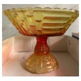 Amberina Glass Compote Dish on Pedestal Base