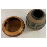 Two Decorative Wooden and Ceramic Bowls