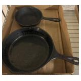 Two Cast Iron Skillets with Markings