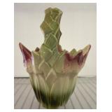 McCoy Ceramic Basket Planter with Green and Red Gl