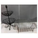 Iron Stand, Wire Rack, and Glass-Top Crate