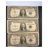 Three US $1 Silver Certificates, 1935 & 1957