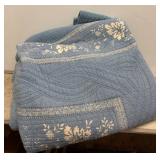 Blue Quilted Blanket with Floral Pattern