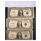 Three 1935-D US $1 Silver Certificates