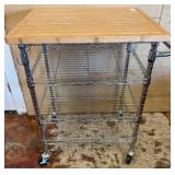 Metal Storage Cart with Bamboo Top