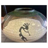 Crackle Glaze Pottery Vase with Kokopelli Motif