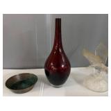 Decorative Vase, Bowl, and Glass Eagle Trio
