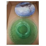 Decorative Plates and Green Glass Plates Set