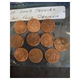 10 2009 Lincoln Pennies, Four Reverse Designs