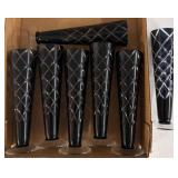 7 Black Glass Fluted Vases