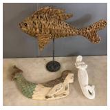 Three Decorative Mermaid and Fish Sculptures