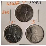 1943 WWII Steel Penny Set of Three