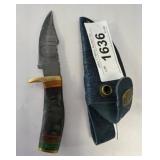 Damascus-Style Knife with Sheath, Multicolor Handl