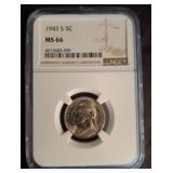1943-S Jefferson Nickel, MS66 by NGC