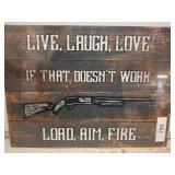 Rustic Wood-looking metal Sign With Gun Graphic an